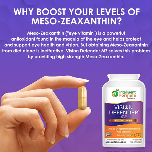 Vision Defender Meso Zeaxanthin - Vegan Eye Supplement MZ, 90 capsules for Ocular Health & Eye Care