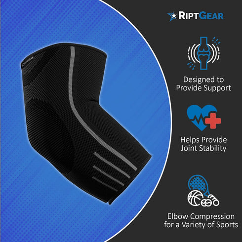 RiptGear Elbow Compression Sleeve, Large Black Elbow Brace for Men and Women, Tendonitis, Tennis Elbow Support