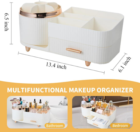 Makeup Organizer Countertop with Drawers - 360 Rotating Large Capacity Skincare Organizer for Vanity