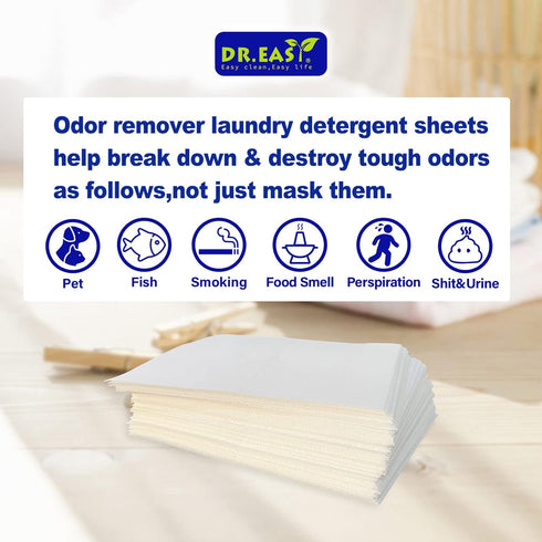 DR.EASY Odor Remover Laundry Detergent Sheets, 240 Loads Lavender, Biodegradable, Safe for Baby & Pets