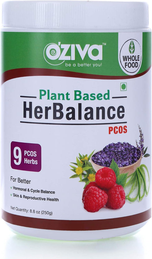 OZIVA Plant Based HerBalance PCOS with Chasteberry (Vitex), Rhodiola Rosea, Red Raspberry, Shilajit,