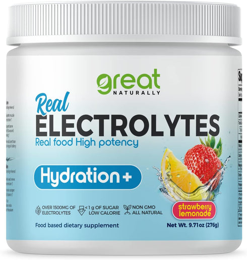 Electrolytes Powder Hydration | Real Food High Potency Strawberry Lemonade 30 Servings Electrolyte Supplement