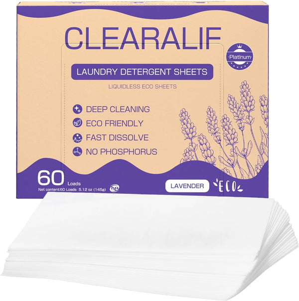 Laundry Detergent Sheets, Up to 60 Loads, Fresh Lavender, Biodegradable, Lightweight for Travel