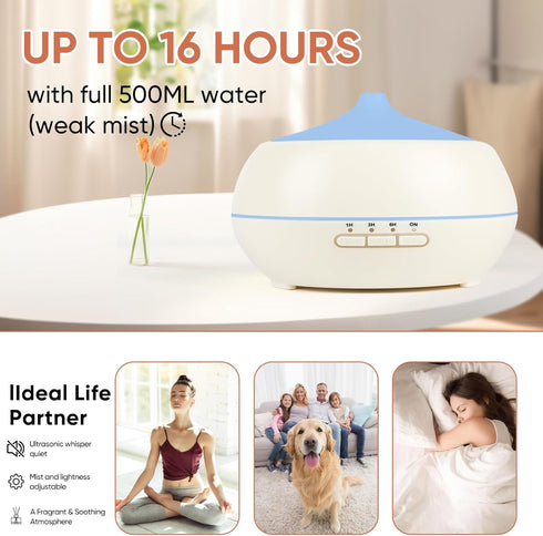 HAPPTWS 500ML 7-Color Essential Oil Diffuser - BPA Free Ultrasonic Aromatherapy Diffuser, with Lights - Waterless Auto