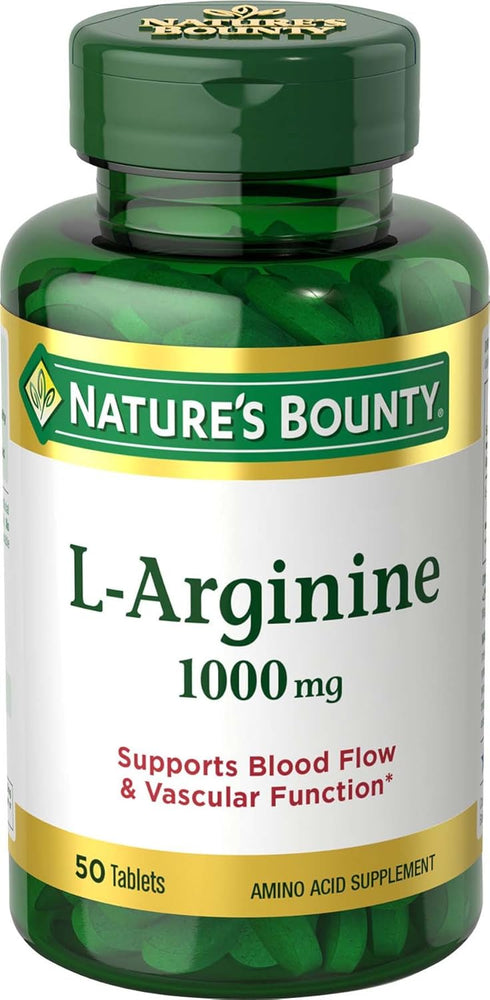 Nature's Bounty L-Arginine, Supports Blood Flow and Vascular Function, 1000 mg, Tablets, 50 Count