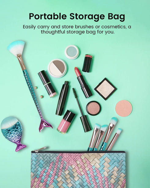 Mermaid Makeup Brushes Set, NIZIYI 11PCS Foundation, Eyebrow, EyeShadow, Lip Brushes with Bag