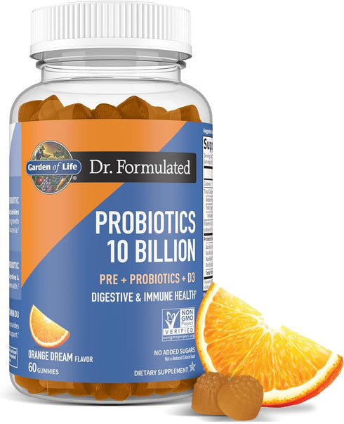 Garden of Life Dr Formulated 10 Billion CFU Prebiotic Fiber & Probiotic Gummies with Vitamin D3 - 60 Gummies