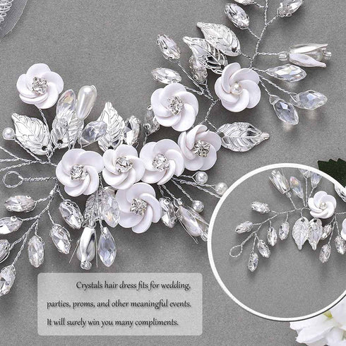 Latious Silver Flower Bride Wedding Hair Vine, Rhinestone Bridal Hairpiece for Women and Girls