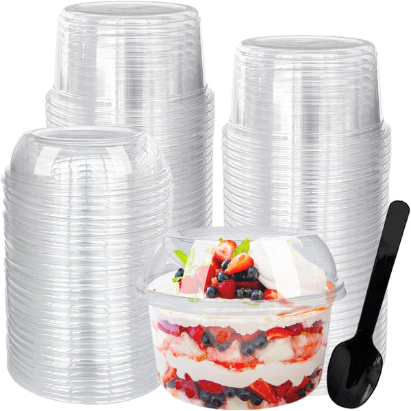 50 Pack 12oz Disposable Clear Plastic Cups, PET Dessert Cups with Lids and Spoons for Snacks and Treats