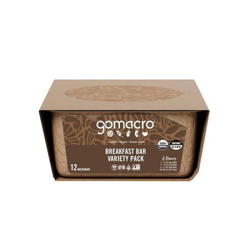 Pack, 12 Count GoMacro Macrobar Organic Vegan Protein Bars, Breakfast Variety