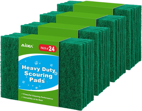 AIDEA Heavy Duty Scouring Pads, Reusable Dish Scrubber Pads for Household and Kitchen, 24 Pack, 5.5in*3.5in