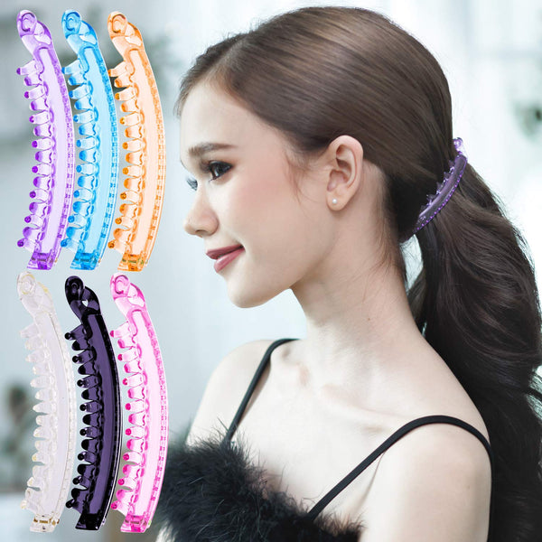 RC ROCHE ORNAMENT 6 Pcs Women's Super Secure Grip Claw Ponytail Maker Holder Hair Clips, Medium Transparent Multicolor