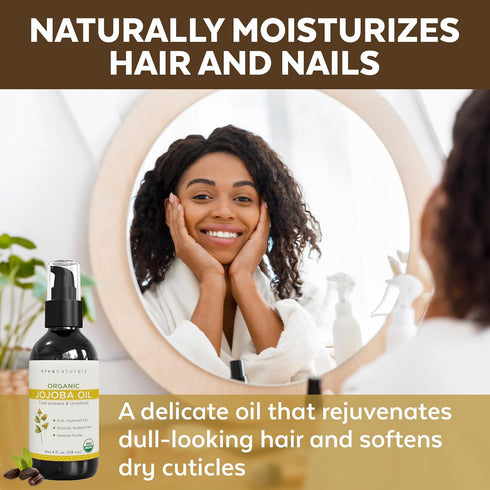 Viva Naturals Organic Jojoba Oil - Pure Cold-Pressed for Skin and Hair, USDA Certified, 4 fl. oz