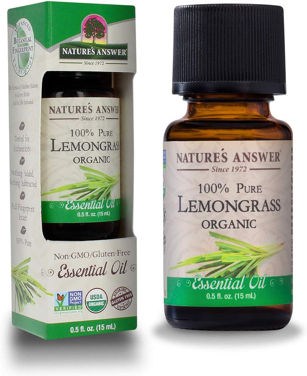 Nature’s Answer USDA Organic Lemongrass Essential Oil, 100% Pure | Natural Aromatherapy Oil for Diffuser, 0.5 fl oz