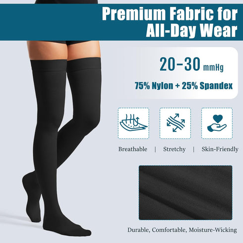 Socks,20-30 mmHg Thigh High Compression Closed Toe Compression Stockings for Men Women,for Varicose Veins,Edema,DVT