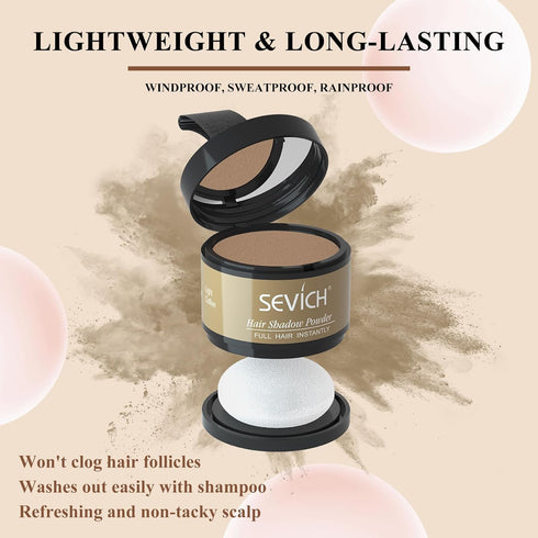SEVICH Hairline Shadow Powder - Light Coffee Quick Cover for Grey Roots, Eyebrows & Beards, Windproof & Sweatproof
