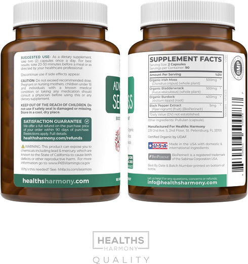 Irish Sea Moss Capsules - 180 Capsules, Organic Irish Seamoss with Bladderwrack & Burdock for Extra Absorption