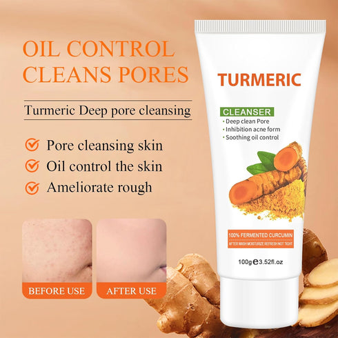 Turmeric Cleansing Pads & Facial Cleanser - Turmeric Face Wash Soap with 20Pcs Facial Sponges, Skin Care Set