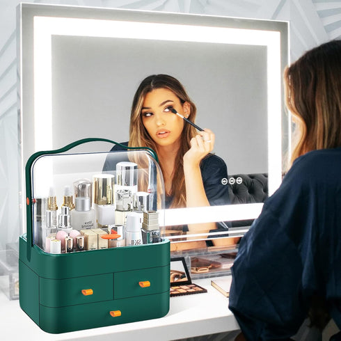 Large Capacity Makeup Organizer with Lid - Preppy Skincare Organizer, Cosmetic Storage Box & Display Cases (Green)
