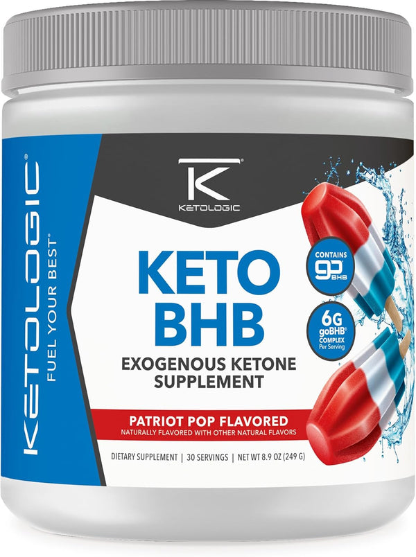 Ketologic Keto BHB - Exogenous Ketone Supplement, Patriot Pop Flavor, 30 Servings