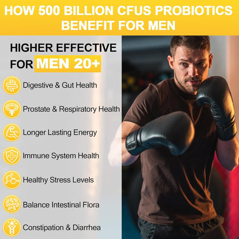 Probiotics for Men, 500 Billion CFU 12 Strains with Turmeric, Cranberry & Goji for Men’s Digestive Health, Bloating,