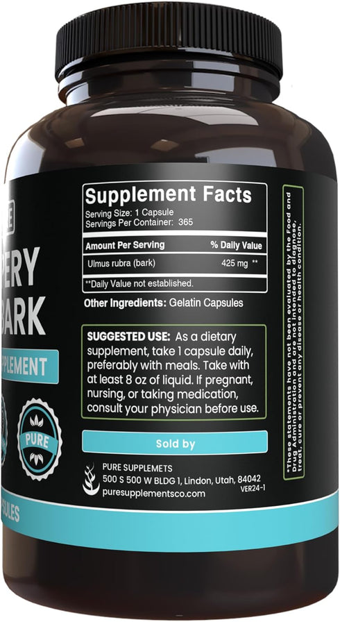 Pure Original Ingredients Slippery Elm Bark, 365 Capsules, No Fillers, Always Pure, Lab Verified