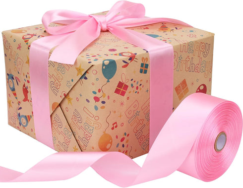 1-1/2 Inch Pink Satin Ribbon, 50 Yards, Solid Fabric Ribbons Roll for Wedding Invitations, Bridal Bouquets, Gift