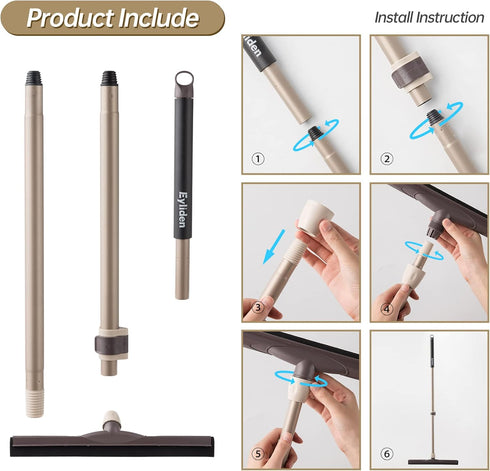 Eyliden Floor Squeegee Scrubber: Heavy Duty Telescopic Handle for No-Scratch Floor Cleaning, EVA Foam Blade