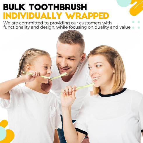 CHENGU 200 Pack Individually Wrapped Disposable Toothbrush Bulk, Single Use Travel Toothbrushes for Adults (Yellow)