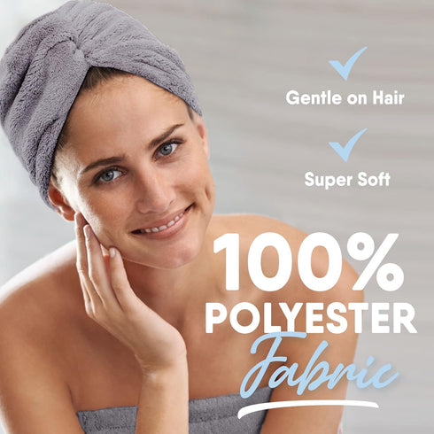 MICRODRY Ultra-Absorbent Hair Towel Wrap, Quick-Drying Microfiber Hair Care, One Size Fits All, Gray