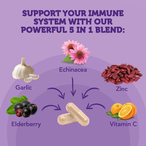 Vitamin Bounty Elderberry Immune Support - with Zinc, Vitamin C & Echinacea, 5-in-1 Blend, Non-GMO - 60 Capsules, 2 Pack