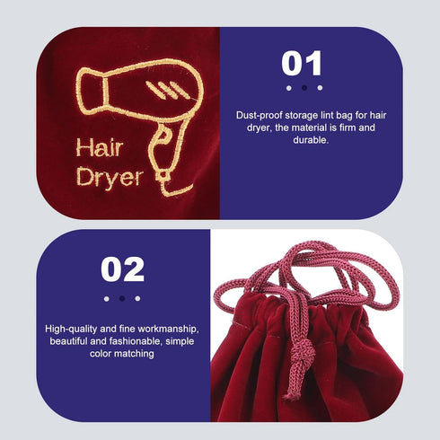 OSALADI Travel Blow Dryer Bags, 2 Pack Flannel Drawstring Storage Bag for Hairdryer and Styling Tools