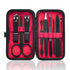 Manicure Set 9 in 1 Stainless Steel - Nail Clippers, Scissors, Pedicure Tools Kit with Black/Red Leather Case