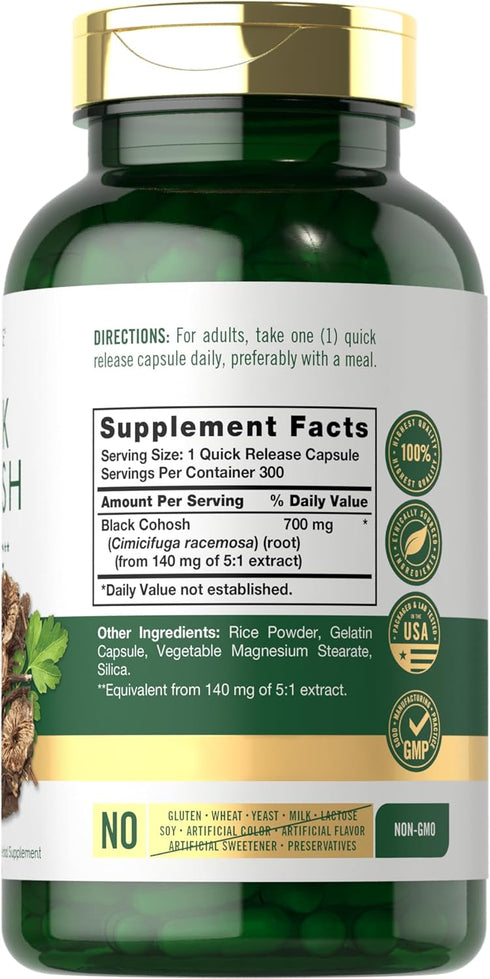 Carlyle Black Cohosh Capsules | 700mg | 300 Count | Non-GMO, and Gluten Free Formula | Black Cohosh Root Extract Supplement