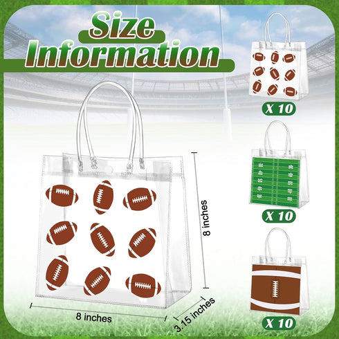 Resholder 30 3 8 8 3.15 Inch Pcs Football Clear PVC Gift Bags Bulk Styles Rugby Themed Snack Goodie Bags with Handle