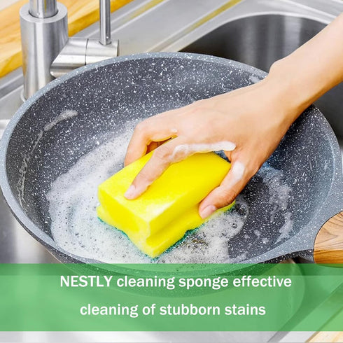 Eco Non-Scratch Sponges, Scrub Pads for Kitchen and Dish Cleaning, 12 Scrubbing Sponges + Draining Rack