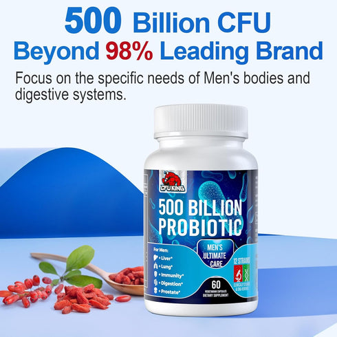 Probiotics for Men, 500 Billion CFU + 12 Strains with Turmeric, Cranberry & Goji, Ultimate Care, 60 Capsules for