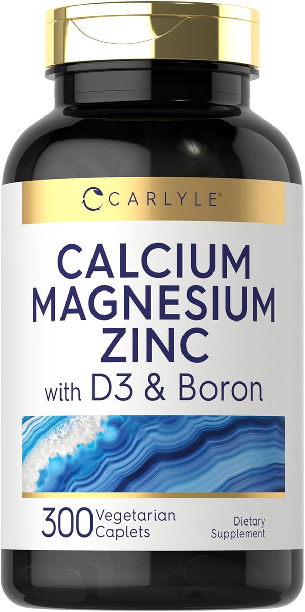 Carlyle Calcium Magnesium Zinc with Vitamin D3 and Boron, 300 Caplets - Vegetarian, Non-GMO Supplement