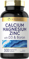 Carlyle Calcium Magnesium Zinc with Vitamin D3 and Boron, 300 Caplets - Vegetarian, Non-GMO Supplement