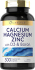 Carlyle Calcium Magnesium Zinc with Vitamin D3 and Boron, 300 Caplets - Vegetarian, Non-GMO Supplement