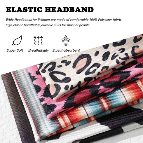 Olbye Boho Headbands for Women, Wide Turban Elastic Nonslip Hairbands for Workout Yoga Running (H- Leopard)