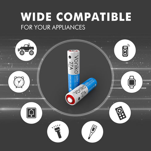 Voniko 27A 12V Alkaline Battery, Pack of 6 Long Lasting A27 Battery for Remote and Doorbells
