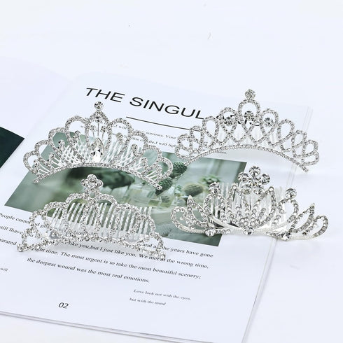 inSowni 8 Pack Decorative Silver Metal Princess Birthday Party Hair Accessories, Rhinestone Crown Hair Pins