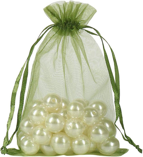 HRX Package 100pcs Olive Green Organza Drawstring Bags - 4 x 6 inch Candy Mesh Gift Bags Jewelry Pouches