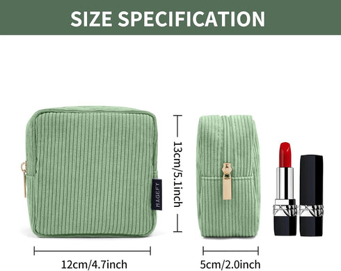 MAGEFY Small Makeup Bag, Mini Cosmetics Bag for Purse, Corduroy Cute Pouch for Women