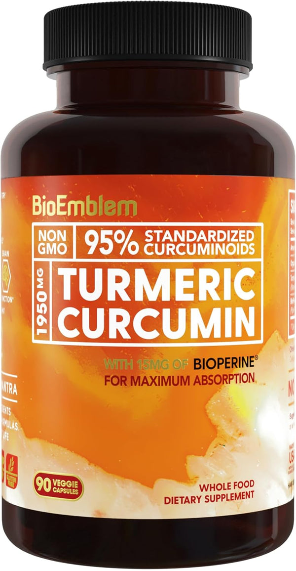 BioEmblem Turmeric Curcumin Supplement - Joint Support & Heart Health with Organic Turmeric Powder, 30-Day Supply