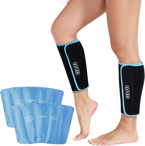 REVIX Calf and Shin Ice Packs for Injuries - Reusable Cold Compression Sleeve for Swelling, Bruises, Sprains (2 Packs)