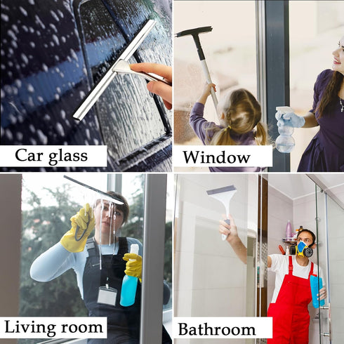 4Pcs Replacement Squeegee Rubber, 10.23'' Window Cleaning Scrubber Wiper for Glass and Shower Doors (Black+White)