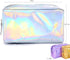 Teensery PU Leather Holographic Makeup Pouch, Waterproof Toiletries Organizer Pen Bag for Women and Girls, Purple