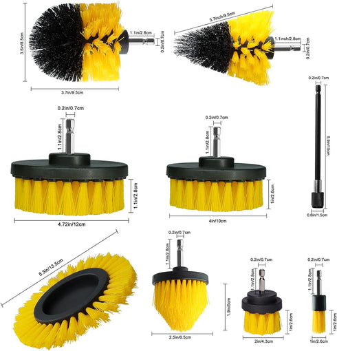 18 Pcs Drill Brush Attachments Set, Power Cleaning Scrub Brushes with Long Attachment for Tile Floors & Car Detailing